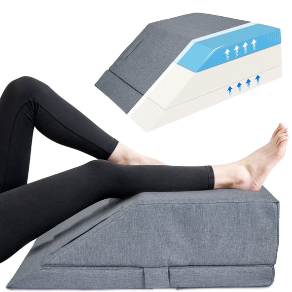 AMTPM Leg Elevation Pillow, Adjustable Height 45° Ergonomic Wedge Pillow with Cooling Memory Foam, for Leg Swelling, Post Surgery, Back Support