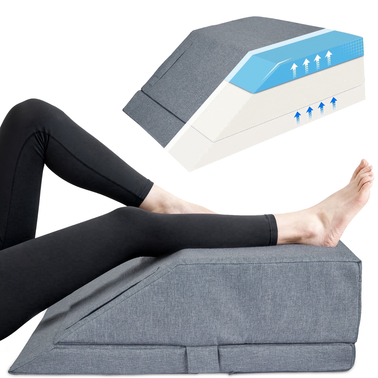 AMTPM Leg Elevation Pillow, Adjustable Height 45 Ergonomic Wedge Pillow with Cooling Memory Foam, for Leg Swelling, Post Surgery, Back Support