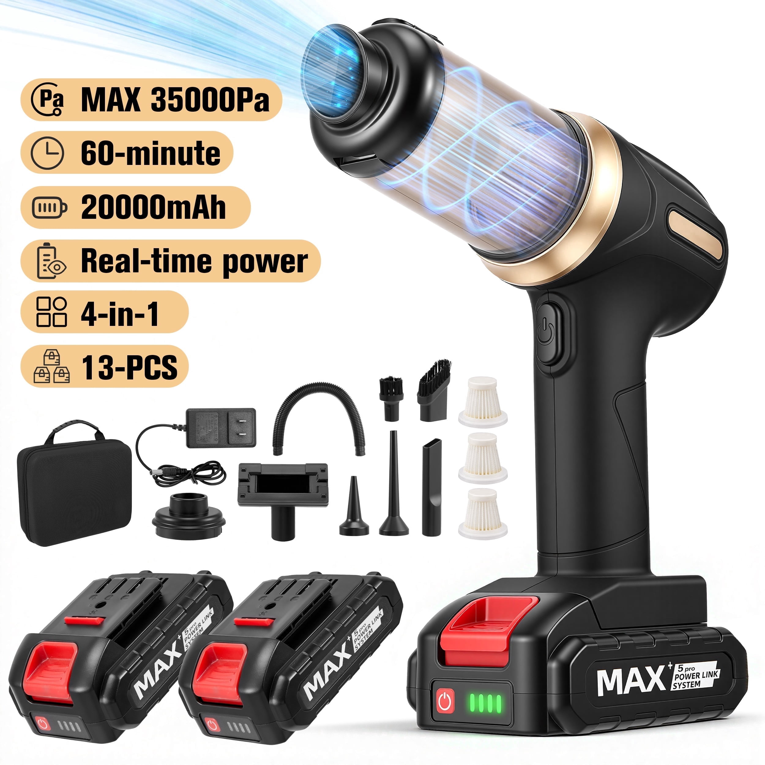 AMTPM Handheld Car Vacuum Cleaner, 35KPA High Power Suction & Blower for Car & Home, Car Vacuum Portable Rechargeable Lightweight with 2 Batteries