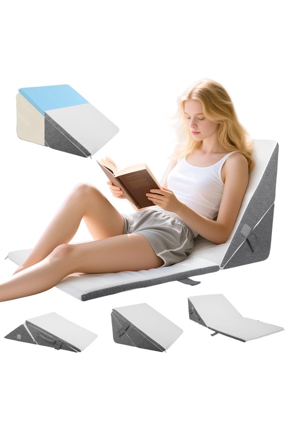 4-in-1 Wedge Pillow7.5-12 Inches Adjustable Height , Separable Dual-Layer Memory Foam Bed Wedge Pillow for Acid Reflux, Snoring & Pregnancy