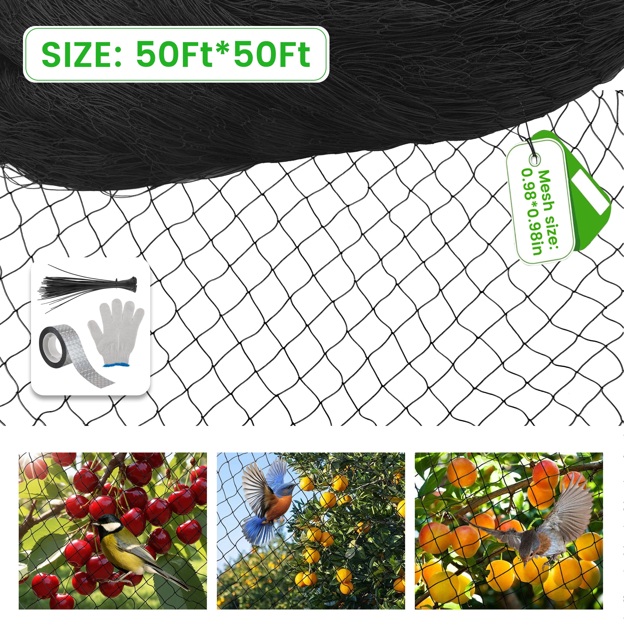 AMTPM Bird Netting for Garden - 50 x 50 FT, 0.9 Inch Mesh, Strong Woven ...