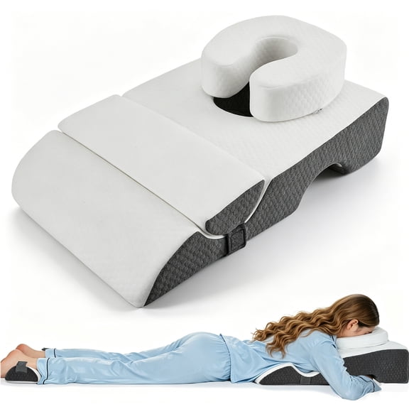 AMTPM Eye Face Down Pillow Set for Sleeping, Soft U-Shaped Memory Foam Stomach Sleeping Prone Pillow with Adjustable Loop for Personalized Comfort, Home Massage Pillows