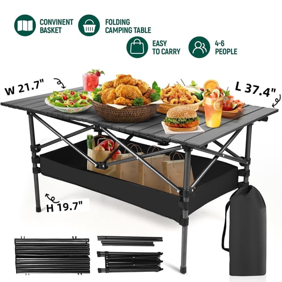AMTPM Folding Camping Table Portable Outdoor Table(No Net Bag), Lightweight 0.5mm Steel Lightweight Camping Table, for Indoor & Outdoor Picnic Hiking, Backpacking, Beach,37"x 22"