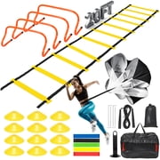 AMTPM Agility Ladder Speed Training Equipment Set-4 Agility Hurdles, 20 feet12 Rungs Speed Ladder,12 Disc Cones,Resistance Parachute, Jump Rope, 5 Resistance Bands,Basketball Football Soccer Training