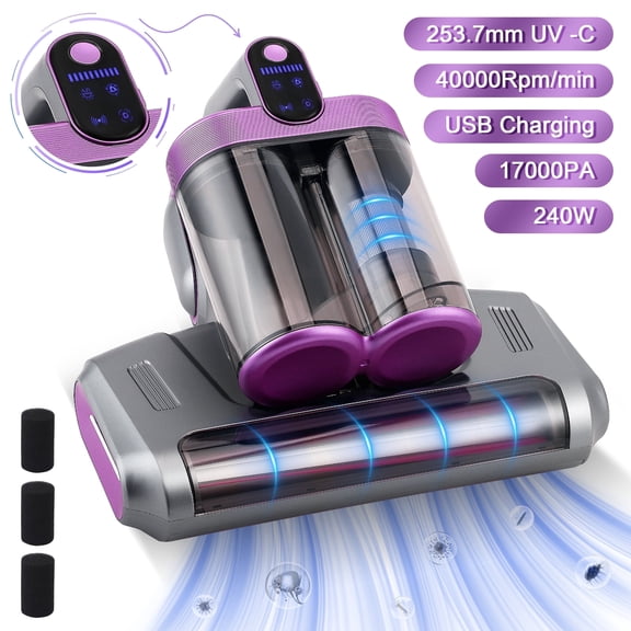 AMTPM 17KPa Cordless Mattress Vacuum Cleaner with UV Care & 40,000RPM Beating - 520ml Dustbin, USB Rechargeable for Bed, Pet Hair, Allergen Removal (Deep Cleaning)