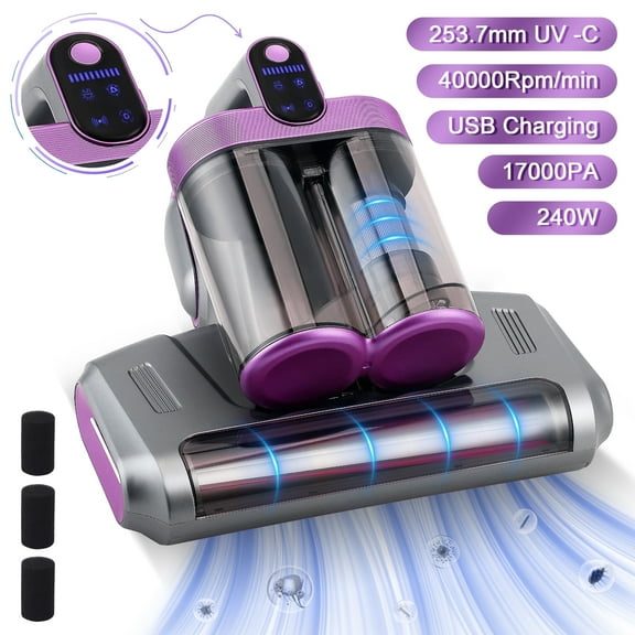 AMTPM 17KPa Cordless Mattress Vacuum Cleaner with UV Care & 40,000RPM Beating - 520ml Dustbin, USB Rechargeable for Bed, Pet Hair, Allergen Removal (Deep Cleaning)