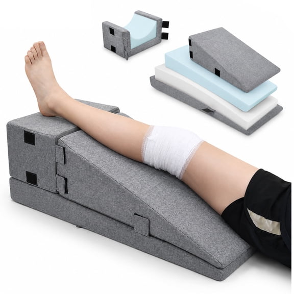 AMTPM Leg Elevation Pillow, Memory Foam Leg Pillow Elevation for Swelling & Circulation, Ergonomic U-Groove Contour Leg Wedge for Post Surgery Recovery & Knee Support