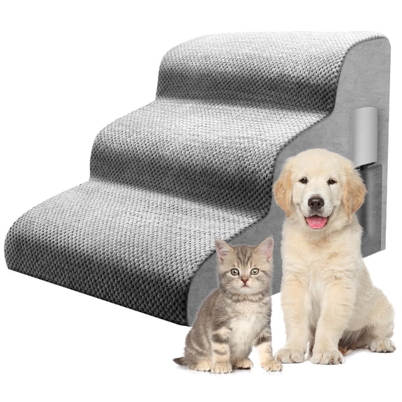 AMTPM Dog Steps for Small Dogs & Cats - Non-Slip Sponge 3-Step Pet Stairs (16" H) with Removable Washable Plush Cover, Waterproof Sturdy Dog Steps for Bed/Sofa