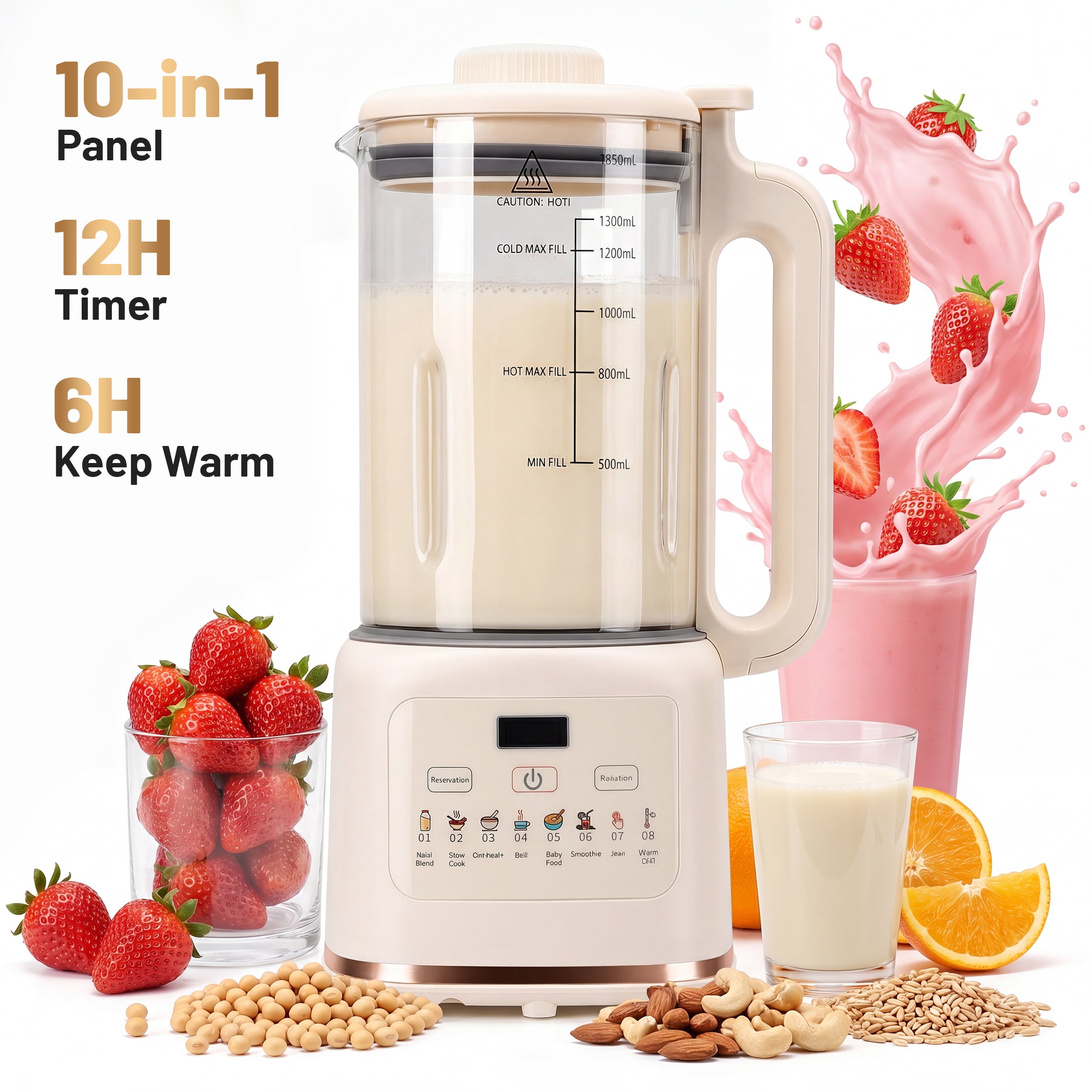 AMTPM 56oz Nut Milk Maker , 10-in-1 Automatic Vegan Milk Machine, for Almond Milk Oat Milk Soy Milk, Filter-Free, Self-Cleaning, 12H Timer