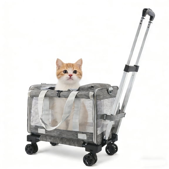 AMTPM Pet Carrier with Wheels for Cats, Cat Carrier with Telescopic Handle, Collapsible Rolling Pet Travel Bag Carrier for Airline Approved