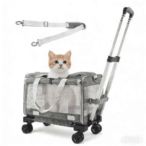 AMTPM Pet Carrier with Wheels for Cats, Cat Carrier with Telescopic Handle, Collapsible Rolling Pet Travel Bag Carrier for Airline Approved