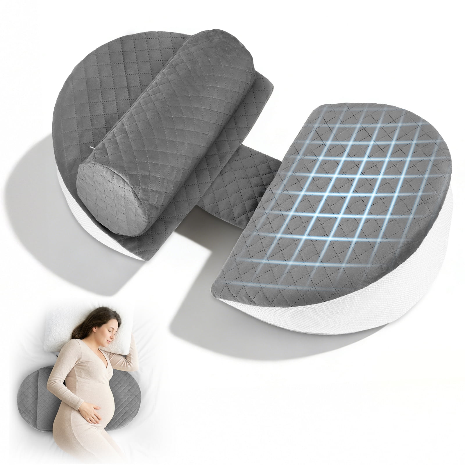 AMTPM Pregnancy Pillows for Sleeping, Upgraded Memory Foam Maternity Pillow, Pregnancy Body Pillow for Pregnant Women with Cooling Removable, Washable Cover, Support for Belly