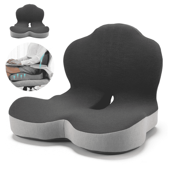 AMTPM Seat Cushion with Lumbar Support - L-Shaped Ergonomic Memory Foam Office Chair Cushion for Long Hours, Car Seat & Home Office (Black/Gray)