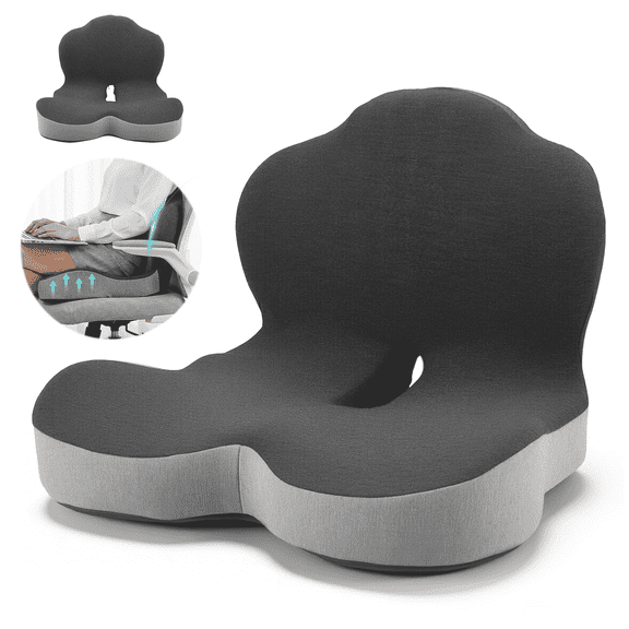 AMTPM Seat Cushion with Lumbar Support - L-Shaped Ergonomic Memory Foam Office Chair Cushion for Long Hours, Car Seat & Home Office (Black/Gray)