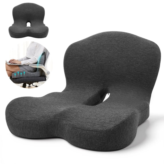 AMTPM Seat Cushion with Lumbar Support - L-Shaped Ergonomic Memory Foam Office Chair Cushion for Long Hours, Car Seat & Home Office (Dark Gray)
