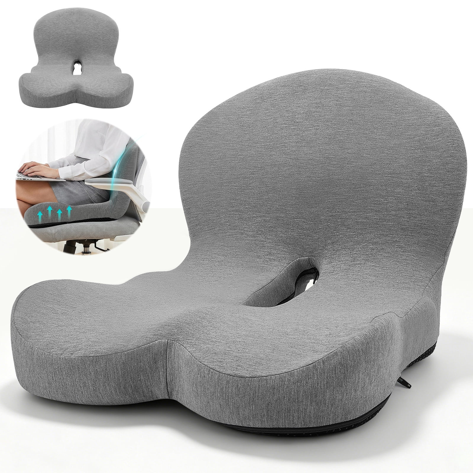 AMTPM Seat Cushion with Lumbar Support - L-Shaped Ergonomic Memory Foam Office Chair Cushion for Long Hours, Car Seat & Home Office (Light Gray)