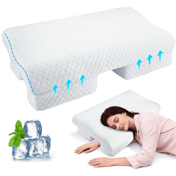 AMTPM Side Sleeper Pillow with Arm Hole, Cooling Cervical Pillow, Double-Sided 2 Heights (7in & 5.5in) Memory Foam Pillow for Neck & Shoulder Pain Relief