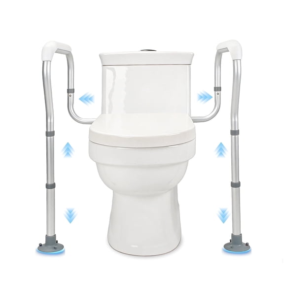 AMTPM Toilet Safety Rails 330 lbs, Adjustable Width & Height Toilet Frame for Elderly, Seniors & Disabled, Large Suction Cups Non-Slip Stand, Foldable Handicap Handles Fit All Toilet Models