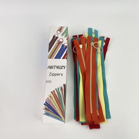 AMTVUZY Zippers,Resin Zippers for Sewing Bulk with Ring Pulls Non Separating Jacket Closed End Plastic Zippers for Coat Jackets Bags DIY Tailor Sewing Craft Accessories