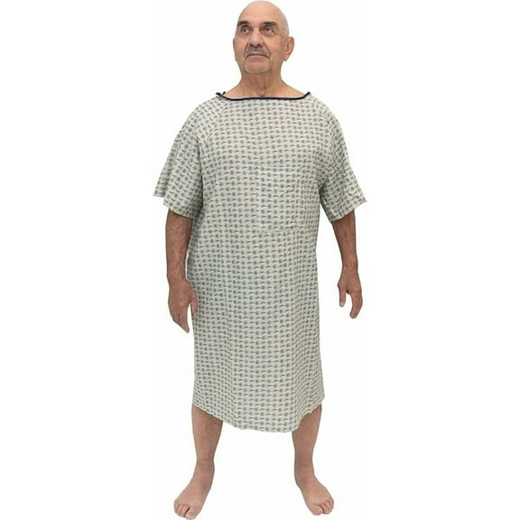 AMU Solutions 6 PACK Mens X-Large Hospital Gowns Diamond Drift Print Patient Gowns, IV Snaps on the Shoulders, Telemetry Pocket Adjustable Fit Medical Gowns XL