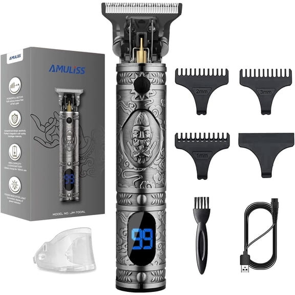 AMULISS Pro T Outline Clippers Trimmer, Electric Pro Li Blade Grooming Cordless Rechargeable,Professional 0mm Baldheaded Zero Gapped Hair Clipper for Men Silver