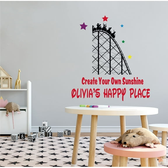 AMUSEMENT RIDE - Adhesive Home Art Theme Park Ride Decoration Inspirational Quotes Personalized Name Lettering Art Design Vinyl Wall Decal - Kids Bedroom Roller Coaster Wall Décor Sticker 9" x 10"