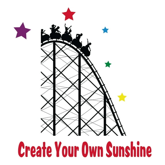 AMUSEMENT RIDE - Kids Bedroom Art Carnival Roller Coaster Ride Decal Sticker - Create Your Own Sunshine Lettering Art Quotes Design - Home Living Room Multicolored Stars Wall Decoration 18" x 20"