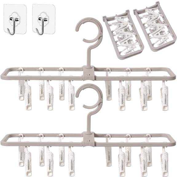 AMUU 2Pack Grey Clothes Drying Racking,Foldable Hangers with 12 Clips