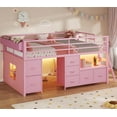 thumbnail image 1 of AMUZER Loft Bed Twin Size with 7 Storage Drawers, Bookcase and LED Lights, Low Metal Loft Bed with 14" H Safety Guardrail,Inclined Ladder, Under-Bed Space,Pink, 1 of 10