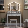 thumbnail image 1 of AMUZER Makeup Vanity Desk with 3 Mode Lighted Tri-fold Mirror and 5 Drawers, Vanity Set with Cushioned Stool for Bedroom Women Gift , White, 1 of 9