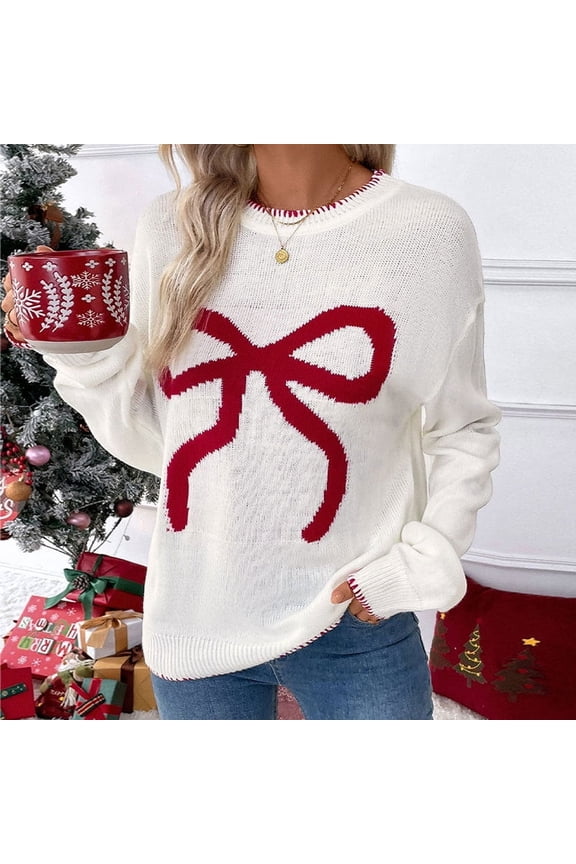 Women’s Knitted Sweater Long Sleeve Round Neck Loose Fit Acrylic Pullover S-XL