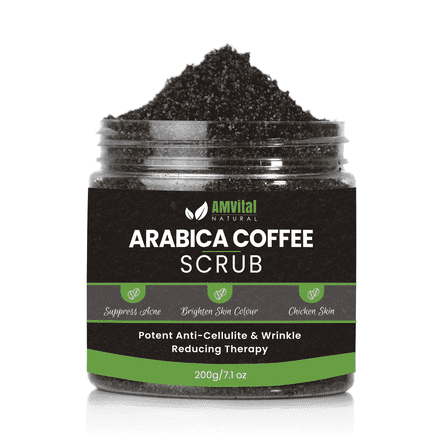 AMVital Arabica Coffee Body Scrub with Coconut Oil & Shea Butter, Hydrates & Softens Skin, Deep Cleansing