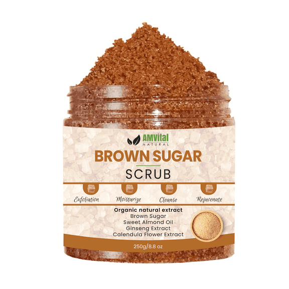 AMVital Brown Sugar Body Scrub, Exfoliating Face and Body Scrub with Sweet Almond Oil 8.8 oz