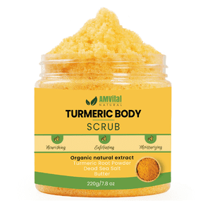 AMVital Turmeric Body Scrub - Organic Facial Exfoliator for Acne, Dark Spots, and Smooth Skin