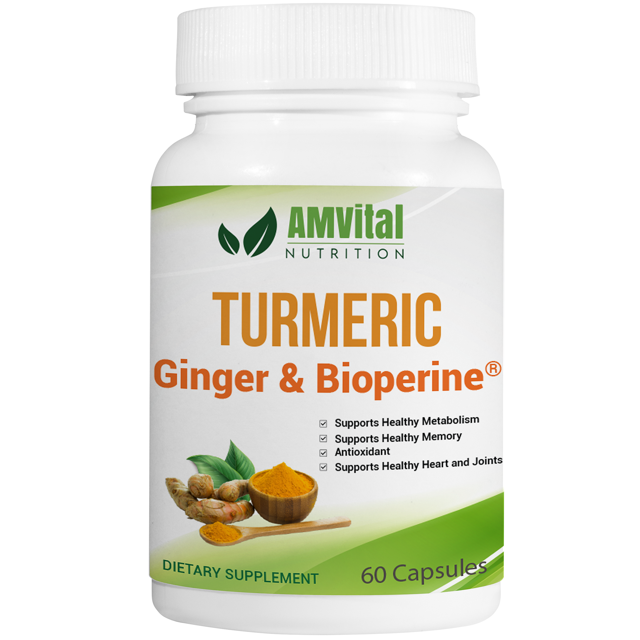 AMVital Turmeric Capsules with Ginger & BioPerine, Natural Joint
