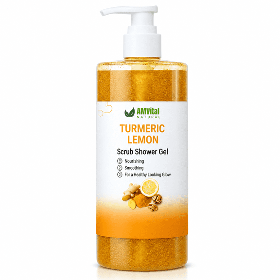 AMVital Turmeric Lemon Scrub Shower Gel, Exfoliating Body Wash