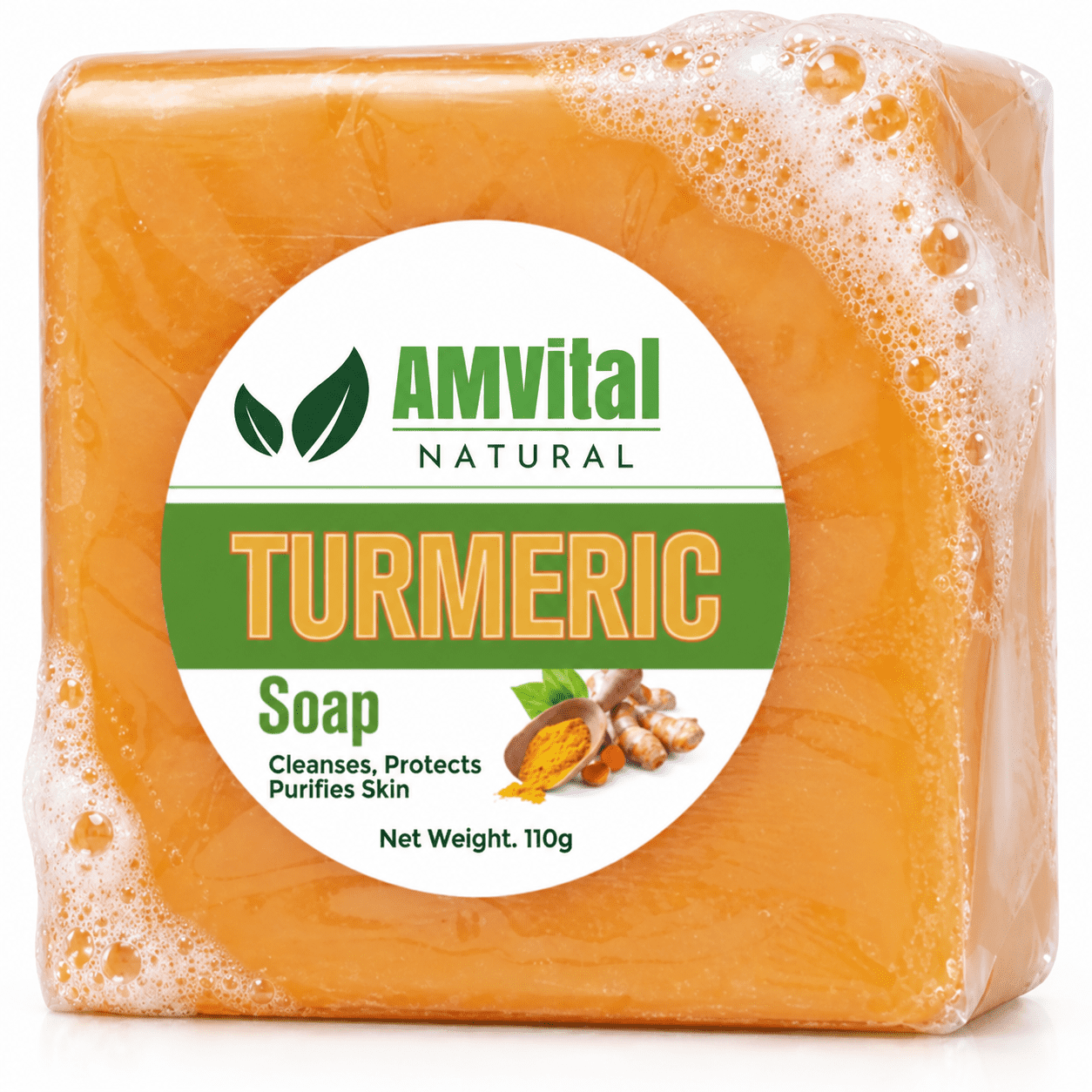 AMVital Turmeric Soap Bar, Organic Handmade Soap for Face & Body, Made with Natural and Organic Ingredients, Gentle Soap, For All Skin Types (Pack of 1)