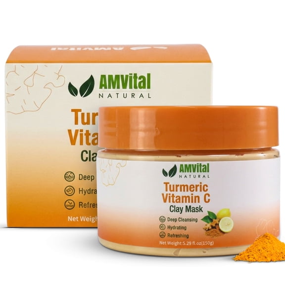 AMVital Turmeric Vitamin C Clay Mask, Facial Mask with Turmeric for Skin Care, Dark Spots Turmeric Face Mask For All Skin Types