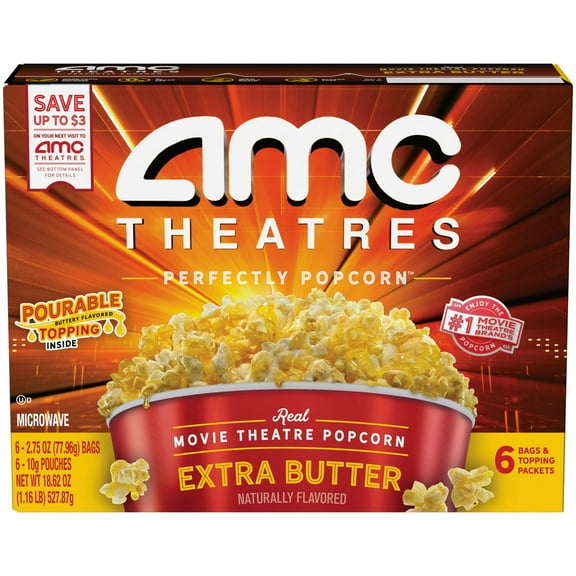 AMX Theatres Microwave Popcorn 6ct, Extra Butter