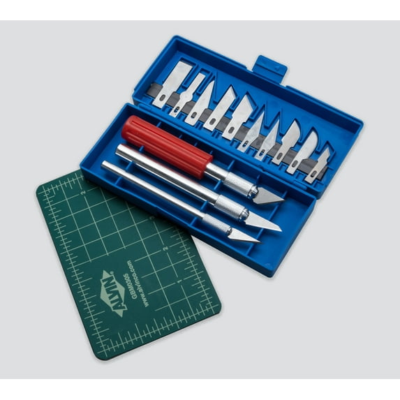 AMX3d 3D Print Clean-Up Tool Kit - 17 Piece Hobby Knife Set with Self-Healing Cutting Mat - Great for 3D Printing and All Arts & Craft projects