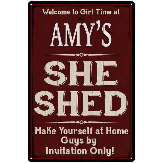 AMY'S She Shed Red Sign Lady Cave Sign 16 x 24 Matte Finish Metal 116240088035
