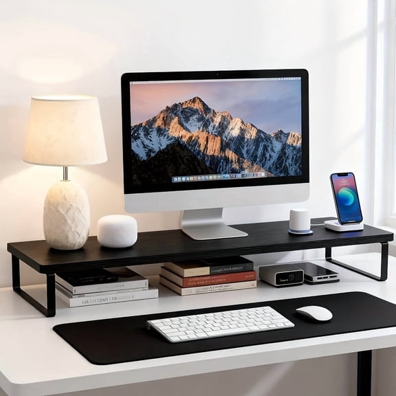 AMYAD 24" Extra Long Monitor Stand Riser with 3.54" Height Adjustment, Desk Organizer for Keyboard & Laptop, Sturdy Iron for Remote Work