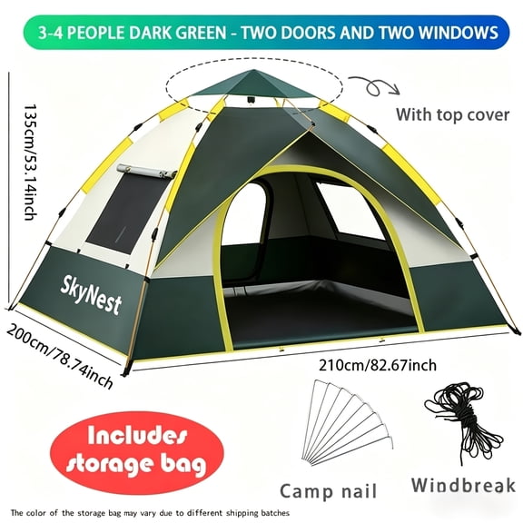 AMYAD Automatic Pop-Up Camping Tent – 1–4 Person All-Season Lightweight Tent with Dual Doors & Mesh Windows for Hiking, Camping & Outdoor Travel