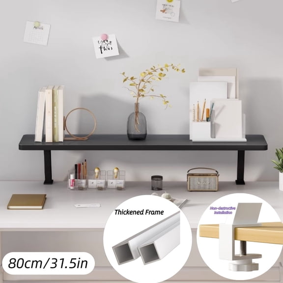 AMYAD No-Drill Floating Desktop Shelf - Modern Wall-Mounted Organizer for Office, Study, Bedroom - Easy Install, Space Saving, White/Black, 23.6"/31.5"