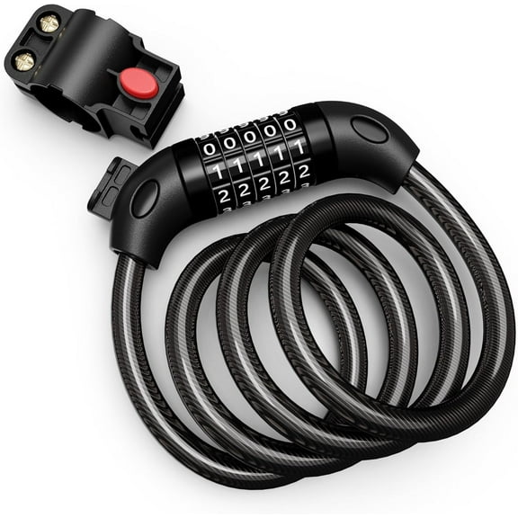 AMYET 4-Digit Resettable Combination Bicycle Cable Lock for EB26 Ebike, Braided Steel with PVC Coating, Self Coiling, Keyless