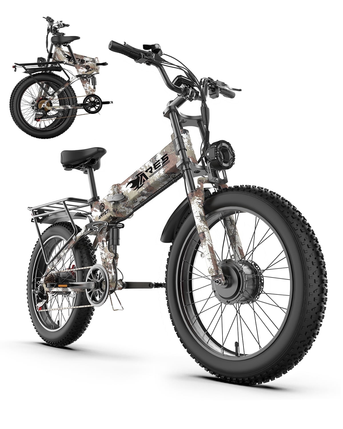 AMYET ARES AWD Electric Bike for Adults, Dual Motor 2000W Ebike, 52V 20Ah Battery, 24" x 4.0" Fat Tire, Folding Electric Mountain Bike, 34MPH, UL2849