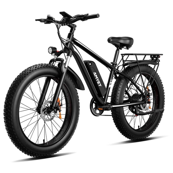 AMYET EB26 Electric Bike for Adults, 26*4.0 Fat Tire E-Mountain Bicycle,Peak 1500W Motor 48V 15Ah 7-Speed Ebike UL2849 Black