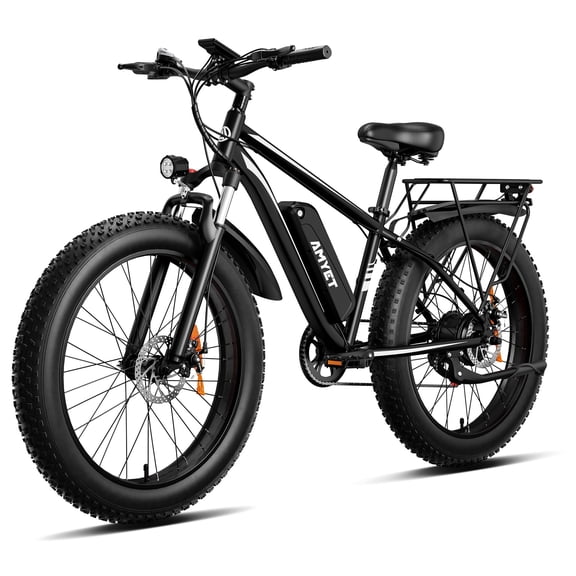 AMYET EB26 Electric Bike for Adults, 26*4.0 Fat Tire E-Mountain Bicycle,Peak 1500W Motor 48V 15Ah 7-Speed Ebike UL2849 Black