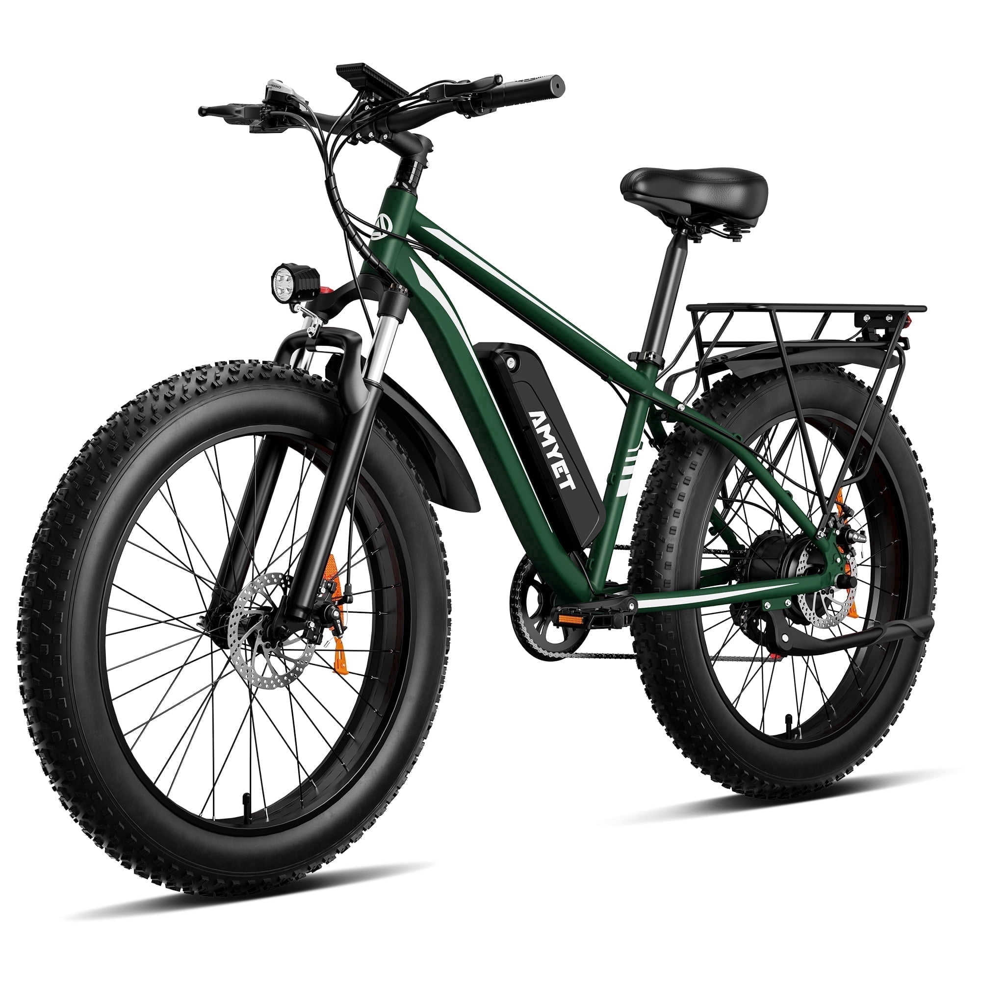 AMYET EB26 Electric Bike for Adults, 26*4.0 Fat Tire E-Mountain Bicycle,Peak 1500W Motor 48V 15Ah 7-Speed Ebike UL2849 Green
