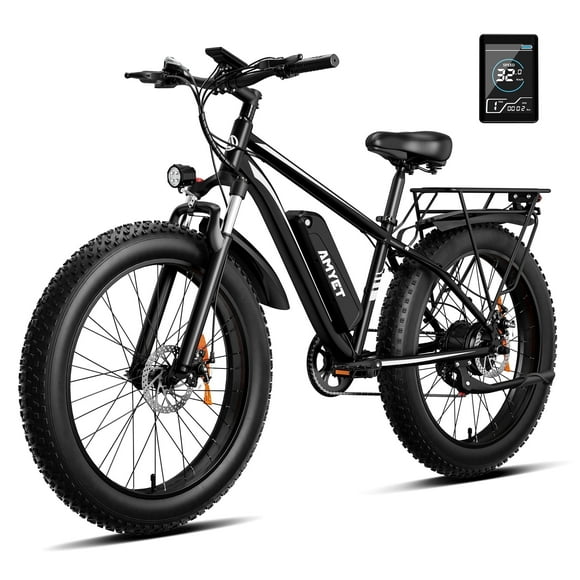 AMYET EB26 Electric Bike for Adults, 26*4.0 Fat Tire E-Mountain Bicycle,Peak 1500W Motor 48V 15Ah 7-Speed Ebike UL2849